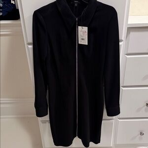 Elegant Black Women's zipper shirt Dress